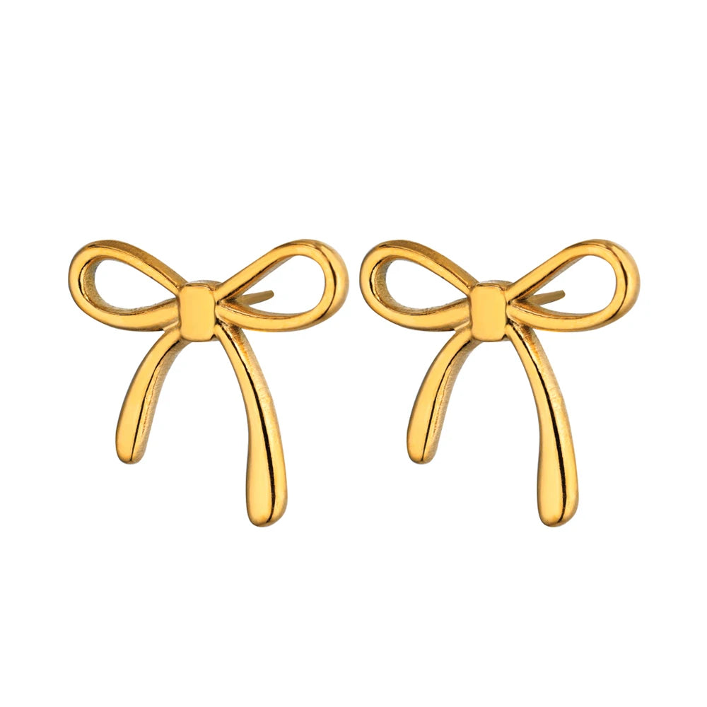 Edelstahl dünne Schleife Ohrringe für Frauen Goldfarbe Ästhetische Ohrringe Hochzeit Weihnachten Mode Schmuck Zubehör