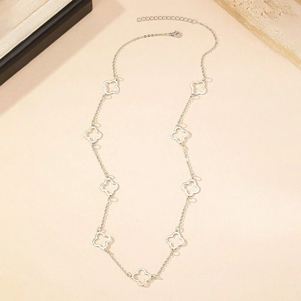Aomogo Stainless Steel 2025 New Hollow Four-Leaf Clover Pendant Necklace Simple Fashion Design Collarbone Chain Jewelry Gifts