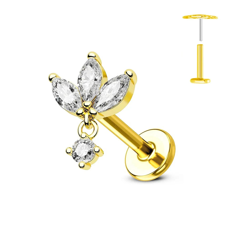 ASTM F136 G23 Titan Blume Threadless Ohrring Piercing Blütenblätter Blatt Herz Schmetterling Pin Daith Conch Push-in Labret Stecker