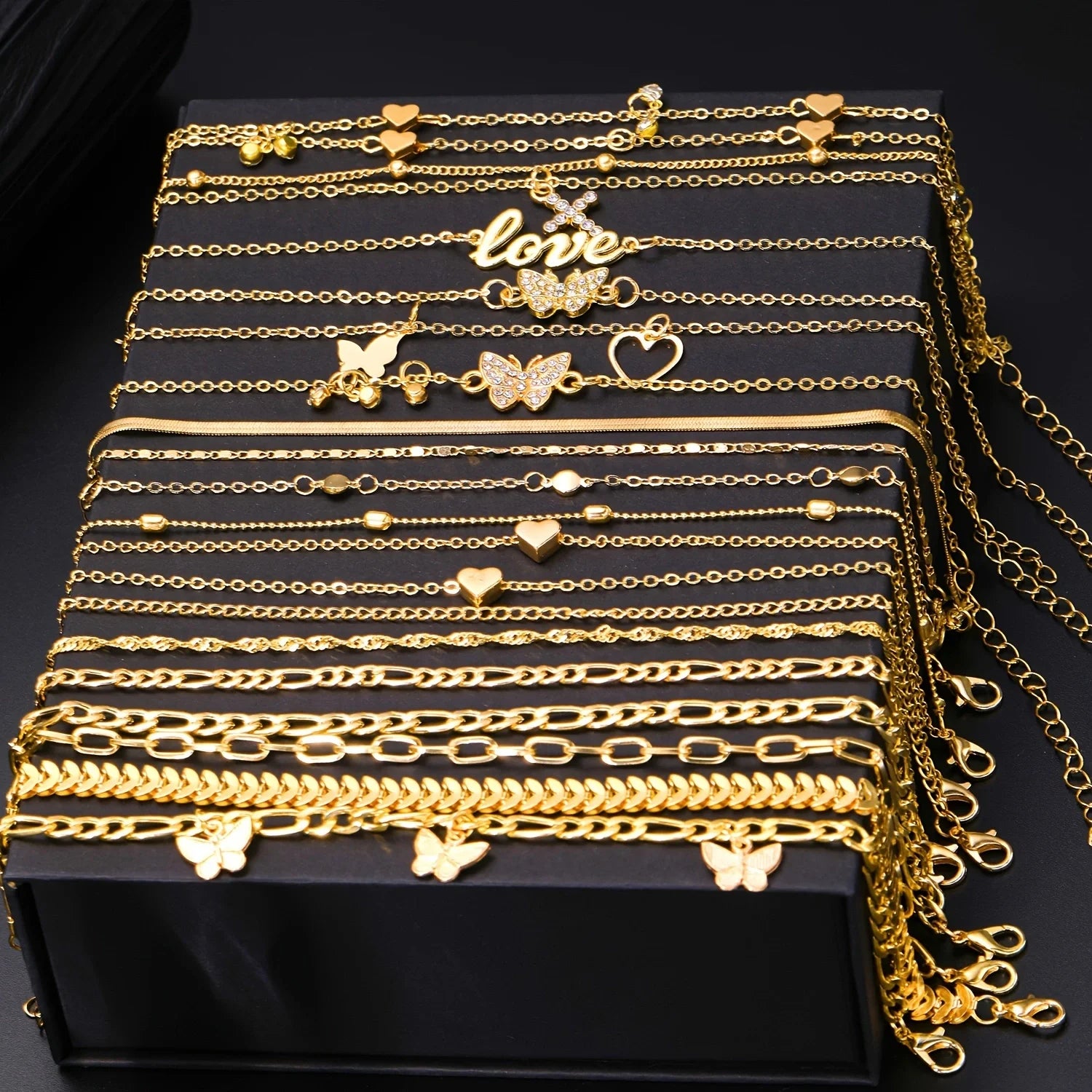 18-teiliges böhmisches Sommer-Strand-Fußkettchen-Set für Frauen, Vintage Schmetterling Herz Kristall Anhänger Fußarmbänder, Mode Schmuck Geschenk Neu