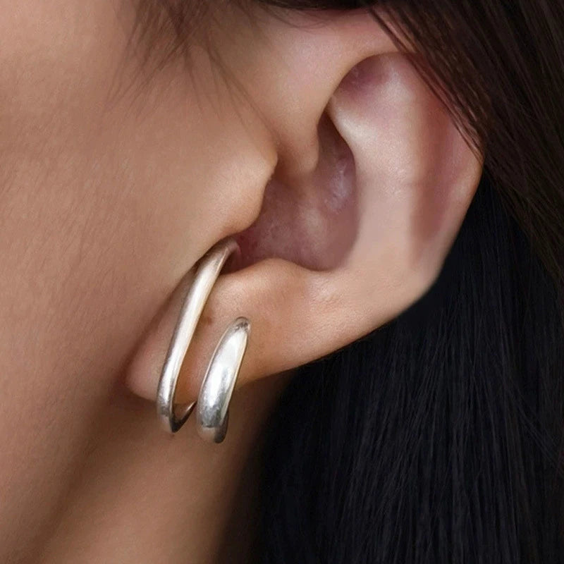 Vintage Fake Piercing Earcuff Double Circle Ear Cuff Faux Earrings for Women Man Hiphop Cuffs Earclips Accessories Korean Fashio