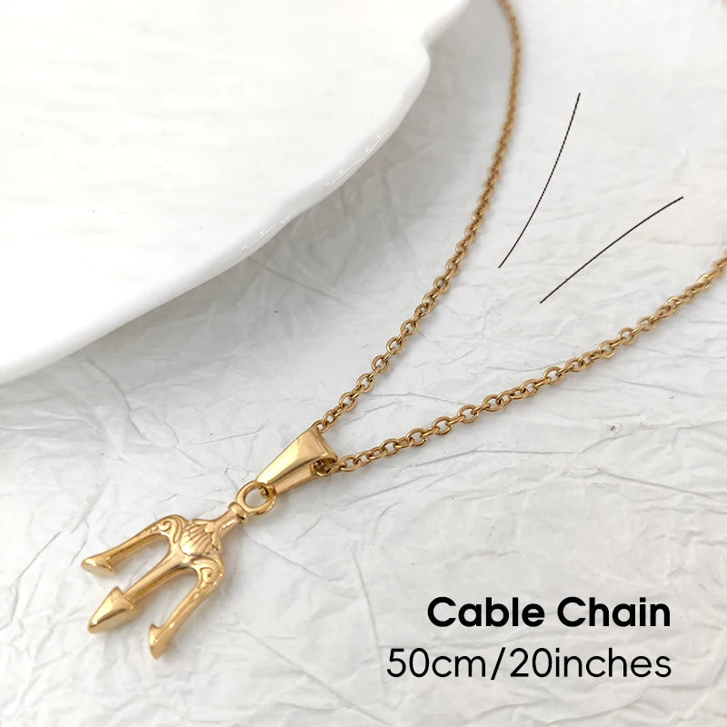 Mitología Medusa Poseidón Tridente Amuleto Acero Inoxidable Griego Antiguo Amuleto Colgante Neptuno para Hombres Colgante Tridente de Oro 18k