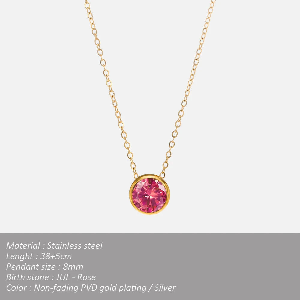 SUNIBI Edelstahl Geburtsstein-Halskette für Damen, goldfarben, Brautschmuck, Designer-Anhänger, Halsketten, Geburtstagsgeschenk, Großhandel