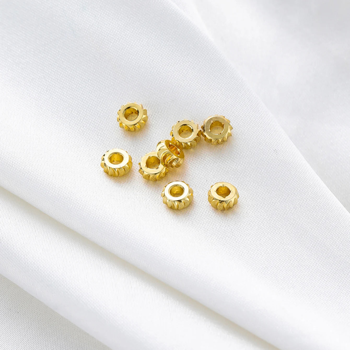 50pcs/lot 14K 18K Gold Color Fancy Wheel Metal Round Beads Necklace Bracelet Loose Spacer Beads For Jewelry Making Findings