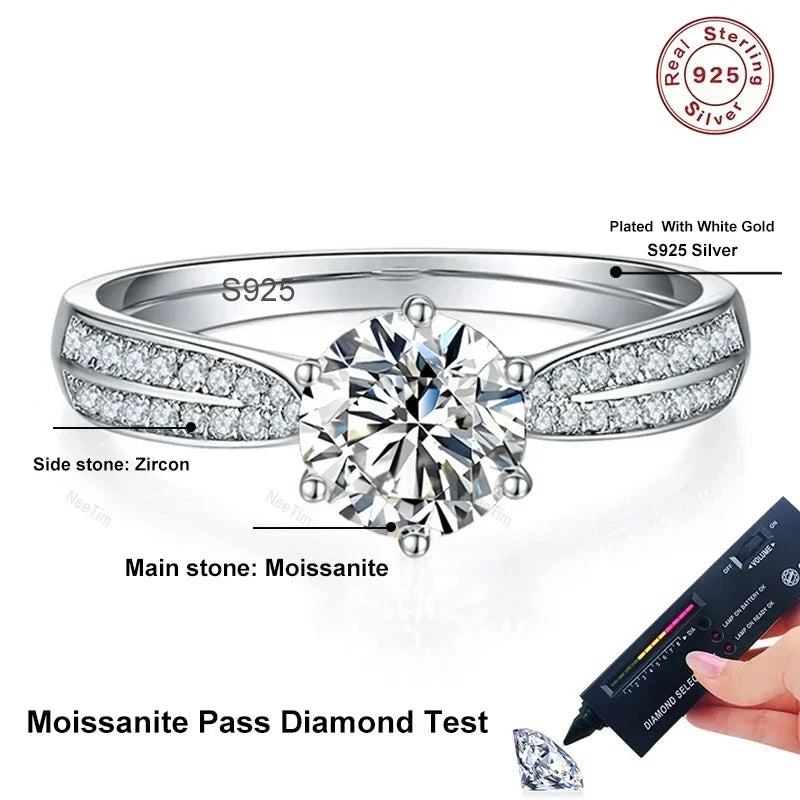 NeeTim 0.5ct 1ct Moissanit Verlobungsring Damen Antragsringe S925 Sterlingsilber Weißgold Plattiert Ehering
