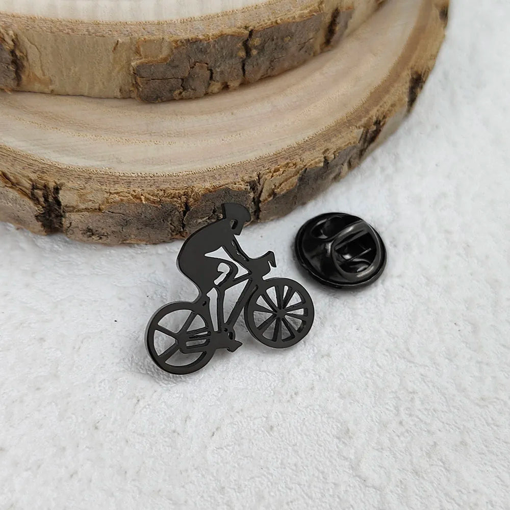 New bicycle racer men's lapel pin, 316L stainless steel gold-plated badge, black brooch for suit accessories, gift for father