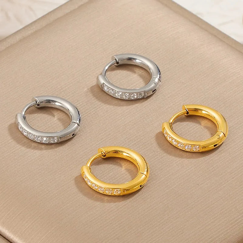 Edelstahl Pave CZ Huggie Creolen für Damen und Herren