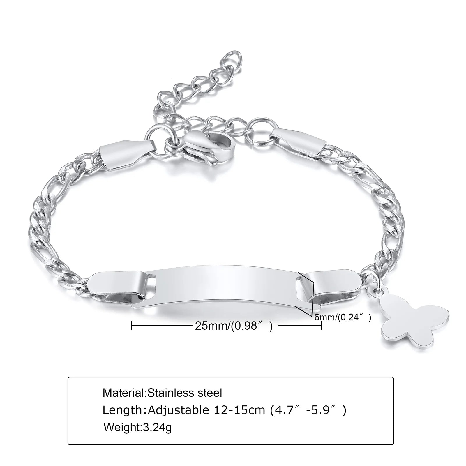 Individuelles personalisiertes Namens-ID-Armband für Mädchen und Jungen, Edelstahl-Gliederketten-Kronenarmband, nicht allergisch