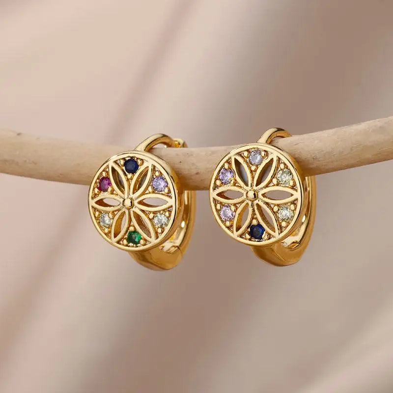 Regenbogen Zirkon Ohrringe für Damen Edelstahl Creolen 2024 Neu Trend Luxus Ästhetik Accessoires Schmuck Aretes Mujer