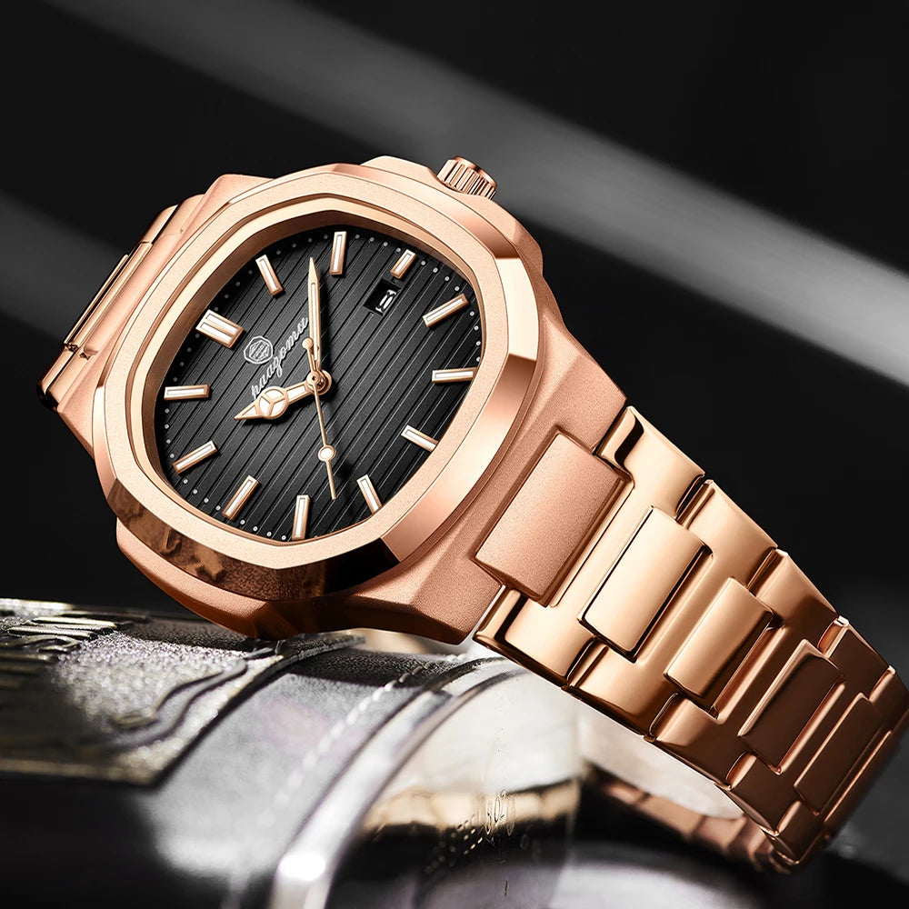Reloj de Pulsera de Cuarzo de Acero Inoxidable para Hombre, de Negocios, Calendario, Fecha, Informal, Deportivo, Luminoso