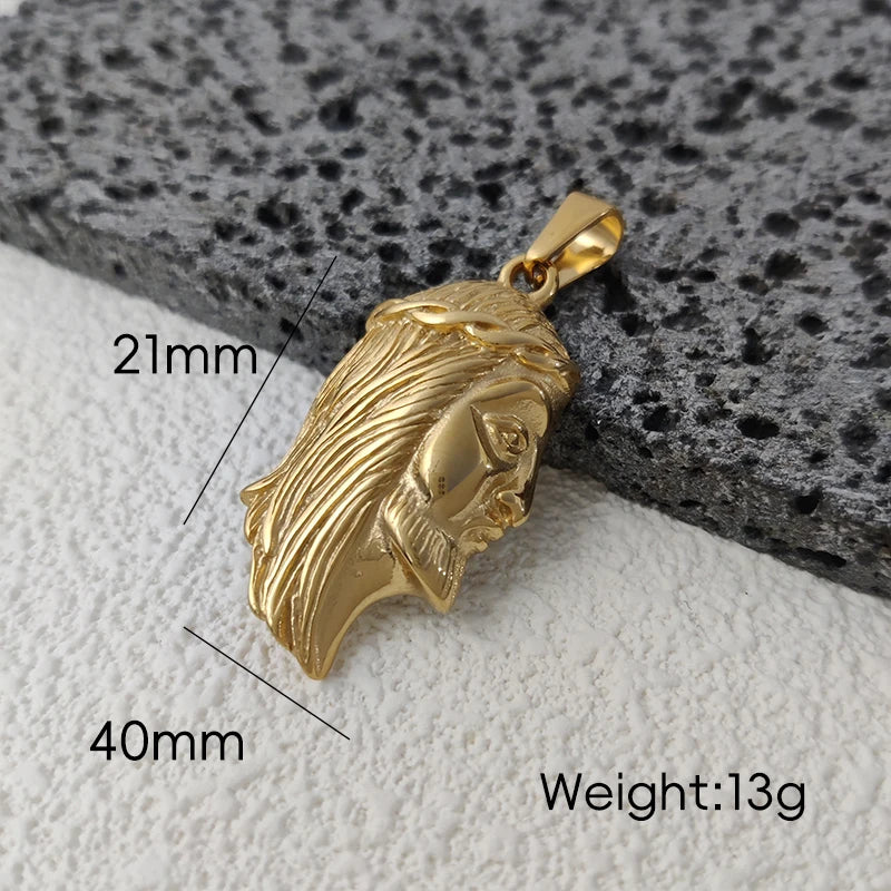 Collar con colgante de cabeza de Jesús de acero inoxidable con chapado en oro de 18 quilates estilo Hip-Hop, joyería impermeable, el regalo ideal para hombre