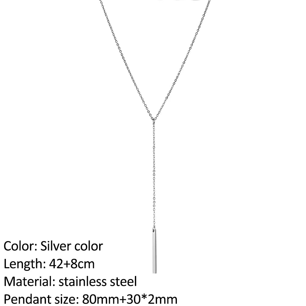 SUNIBI Vertical Bar Pendant Necklaces Stainless Steel Simple Long Lariat Chain Minimalist Dangle Necklace for Women Jewelry Gift