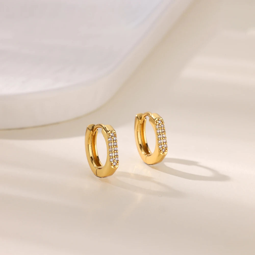 Creolen aus Zirkonia für Damen, Luxuriöse Kristall-Zirkon-Ohrringe in Goldfarben, aus Edelstahl, Schmuck, Hochzeitsfeier-Geschenk