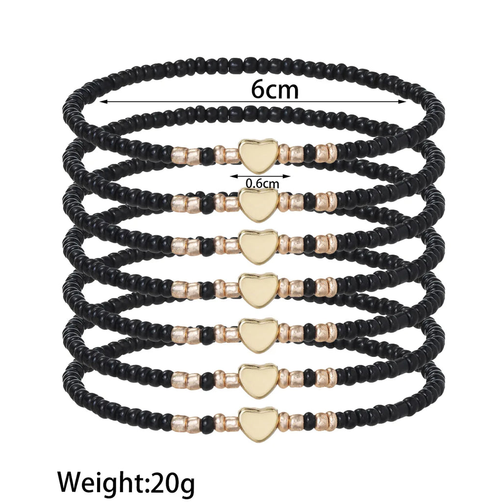7Pcs Colorful Rice Beads Bracelet Set For Women Fashion Heart Charm Elastic Beaded Chain Bangle Female Trendy Jewelry Gift
