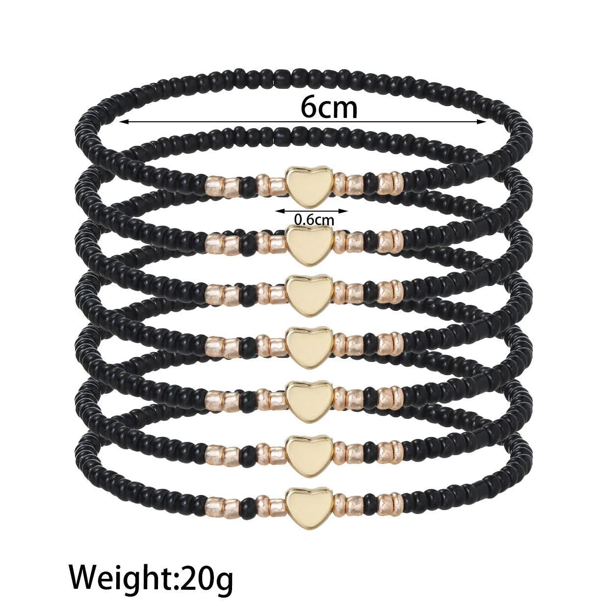 7-teiliges Armband-Set aus bunten Reisperlen für Damen, modisches Armband mit Herzanhänger, elastische Perlenkette, Damen, trendiger Schmuck, Geschenk