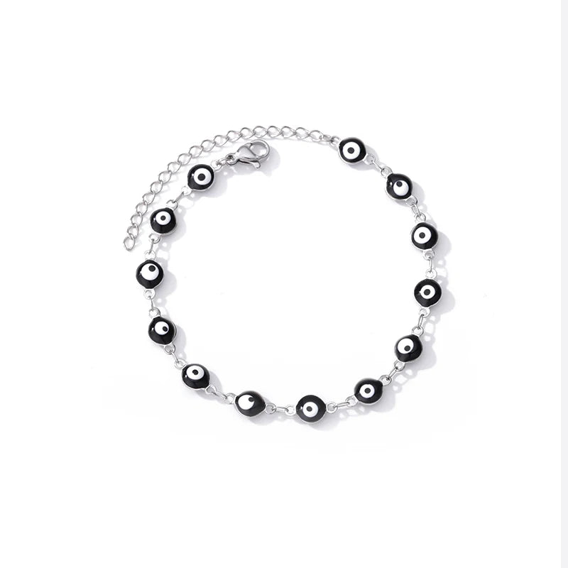 Edelstahl Evil Eye Fußketten für Frauen Emaille Runde Beinkette Blaue Evil Eye Fußketten Armband Sommer Strand Fußschmuck Geschenk