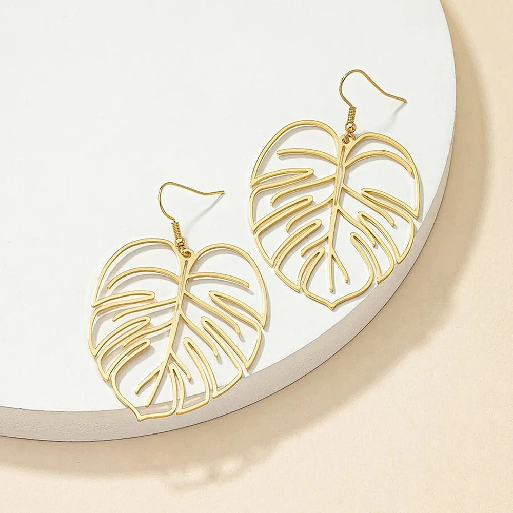DOTIFI Edelstahl Böhmische Hohle Überzogene Blätter Baumeln Tropfen Ohrringe für Frauen Damen Geometrischer Weiblicher Schmuck