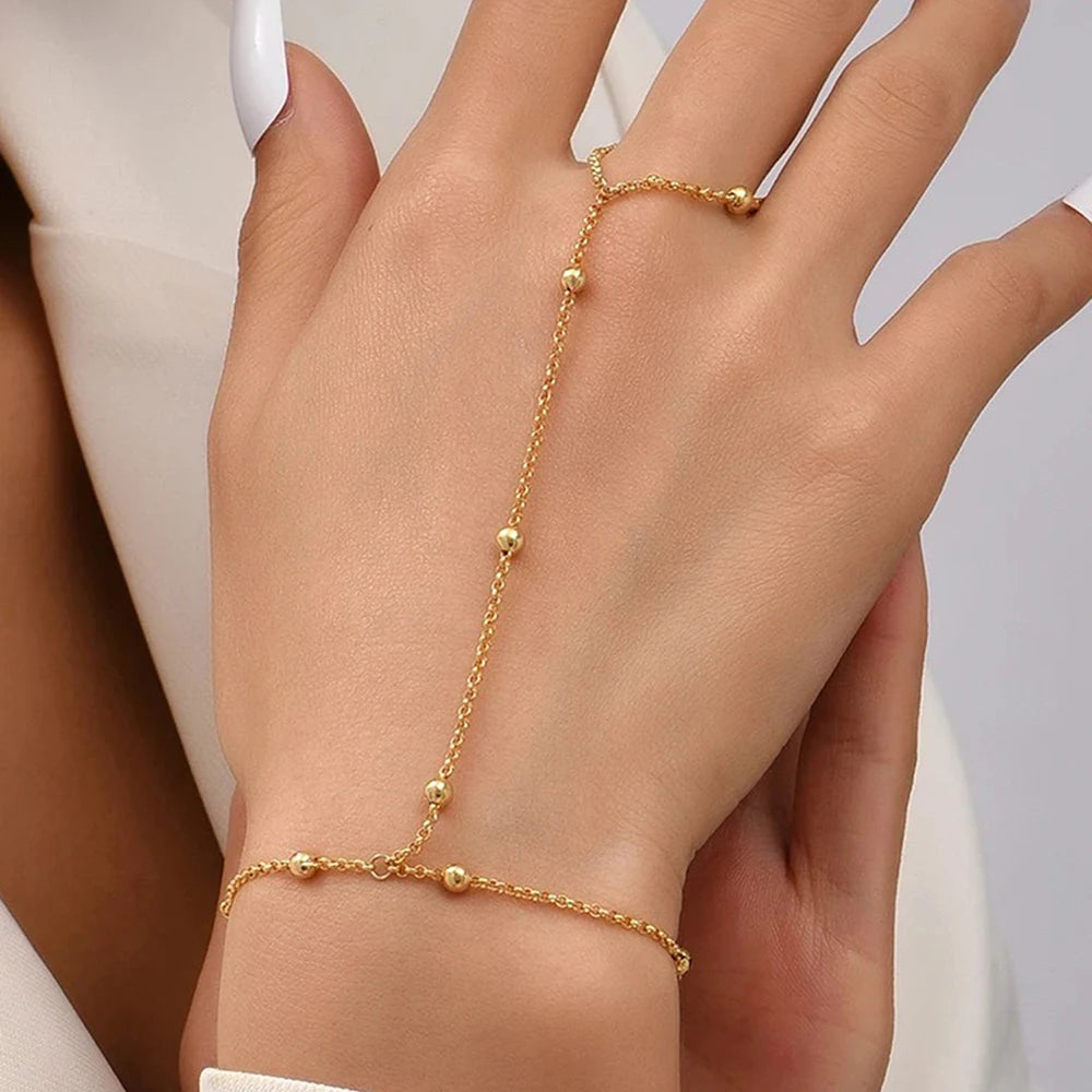 Edelstahlarmbänder Persönlichkeits-Design Perlen-Fingerkette Minimalistisches Armband für Frauen Schmuck Beste Freundin Geschenke Neu