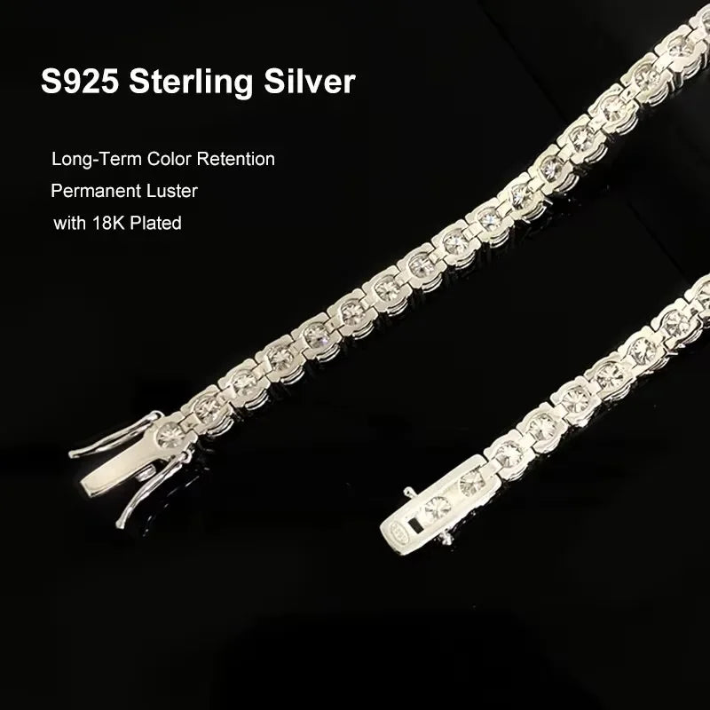 NeeTim 3mm 4mm 5mm Moissanit Tennisarmband Volldiamant 925er Sterlingsilber vergoldet Armbänder für Damen Herren
