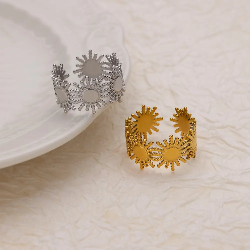 Anillos de Sol Vintage para Mujer Color Dorado Acero Inoxidable Anillo de Sol Boda Pareja Estético Moda Boda Navidad Joyería Regalo