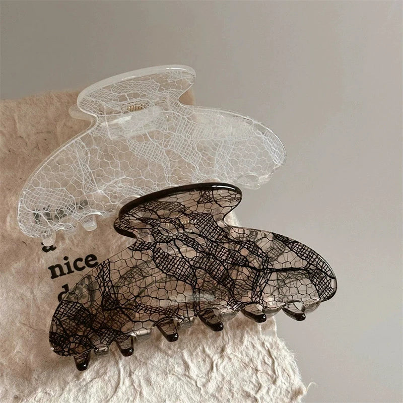 8.5Cm New Korean Woman Senior Lace Pattern Hair Claw Barrettes Girl Fashion Hair Clips Hair Headwear Hair Accessories Hairpins