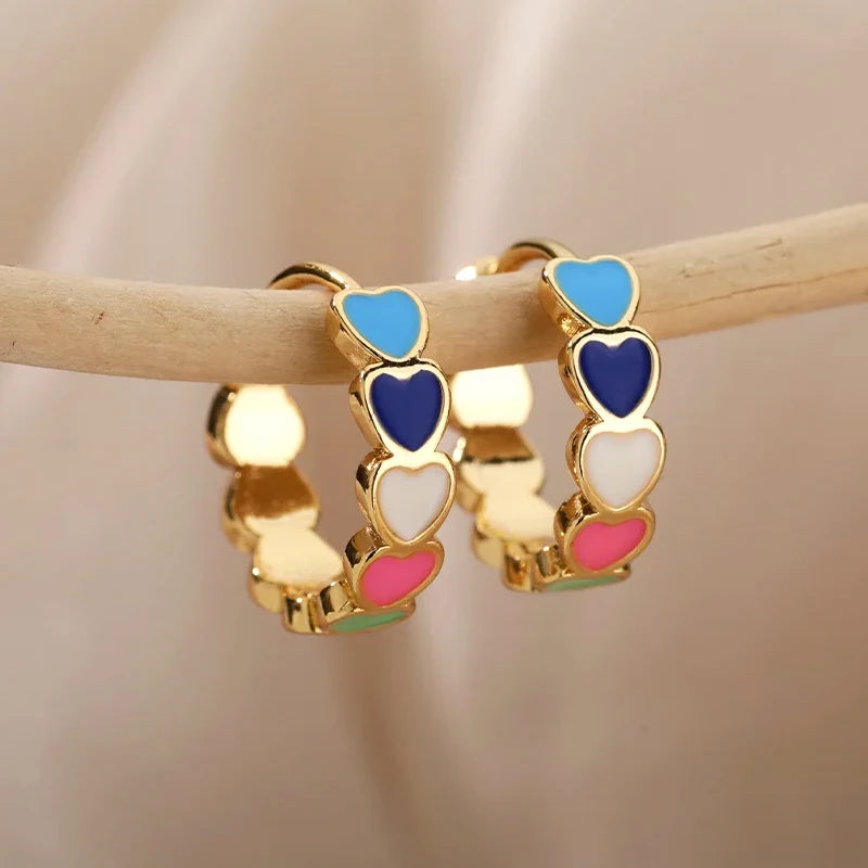 Herz Edelstahl Ohrringe für Frauen Zirkon Goldfarbe Creolen Ästhetische Wasserdichte Ohrpiercing Schmuck Accessoires