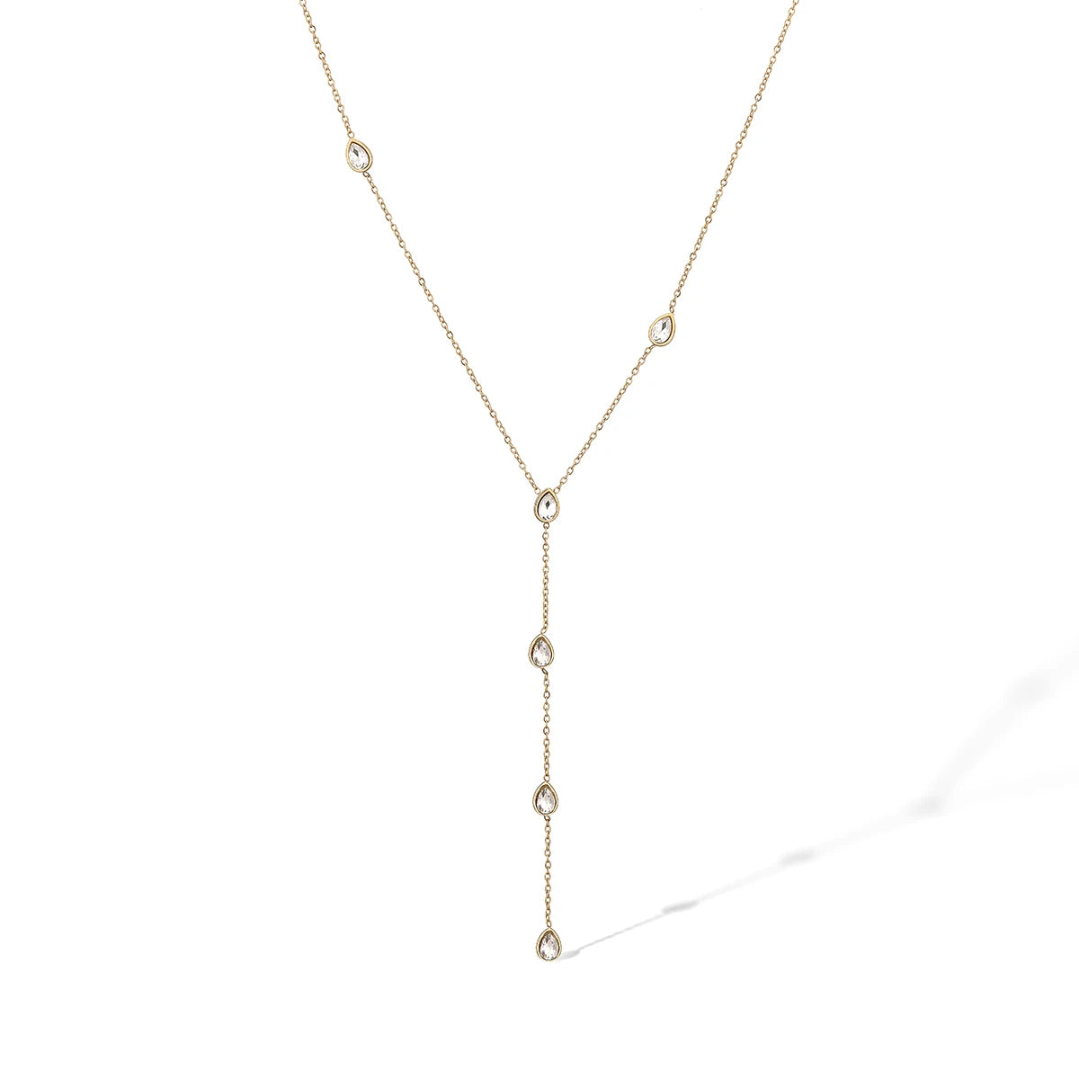 NEWBUY Fashion Gold Color Stainless Steel Choker Necklaces For Women Delicate White/Green/Red CZ Zircon Inlay Jewelry