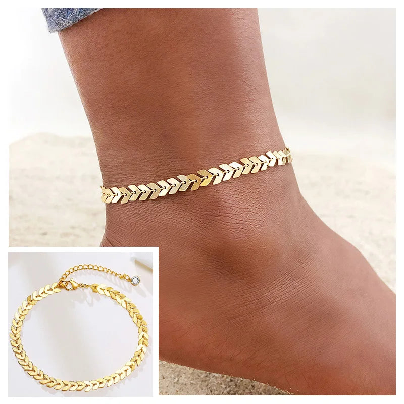 Schlangenketten-Fußkettchen für Damen und Mädchen, verstellbar, Sommer-Strand-Fußkettchen, Armband, Muttertagsgeschenke, Edelstahl, nicht allergisch