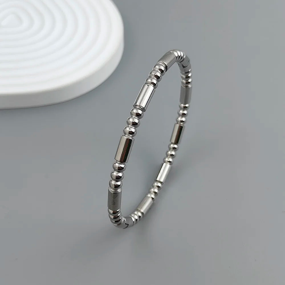 Neues Edelstahlkugelperlenarmband vergoldet, klassisches O-förmiges Silberarmband für Damen, Hochzeitsschmuck