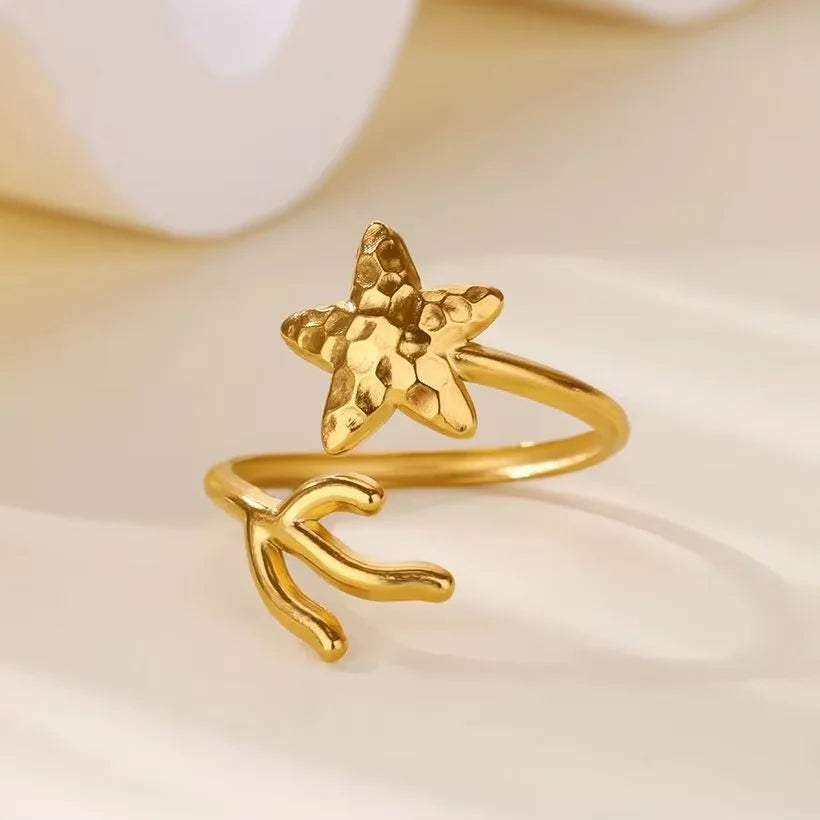 Anillos de Acero Inoxidable con Flores Múltiples Apiladas en Color Dorado Elegante para Mujer, Joyería de Anillo Nuevo de Concha para Boda, Cumpleaños, Delicado