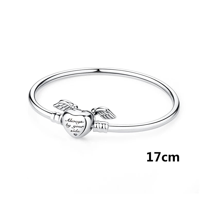 Armbänder Armreifen aus echtem 925er Sterlingsilber, Liebes-, Familien-, Freundschafts-Herz-Anhänger-Perlen-Armreif für Frauen, DIY-Luxus-Schmuckgeschenk