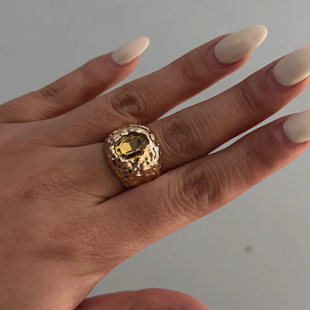 LATS Vintage Punk Inlaid Rhinestone Rings for Women Geometric Exaggerated Personalized Liquid Glossy Light Luxury  Jewelry