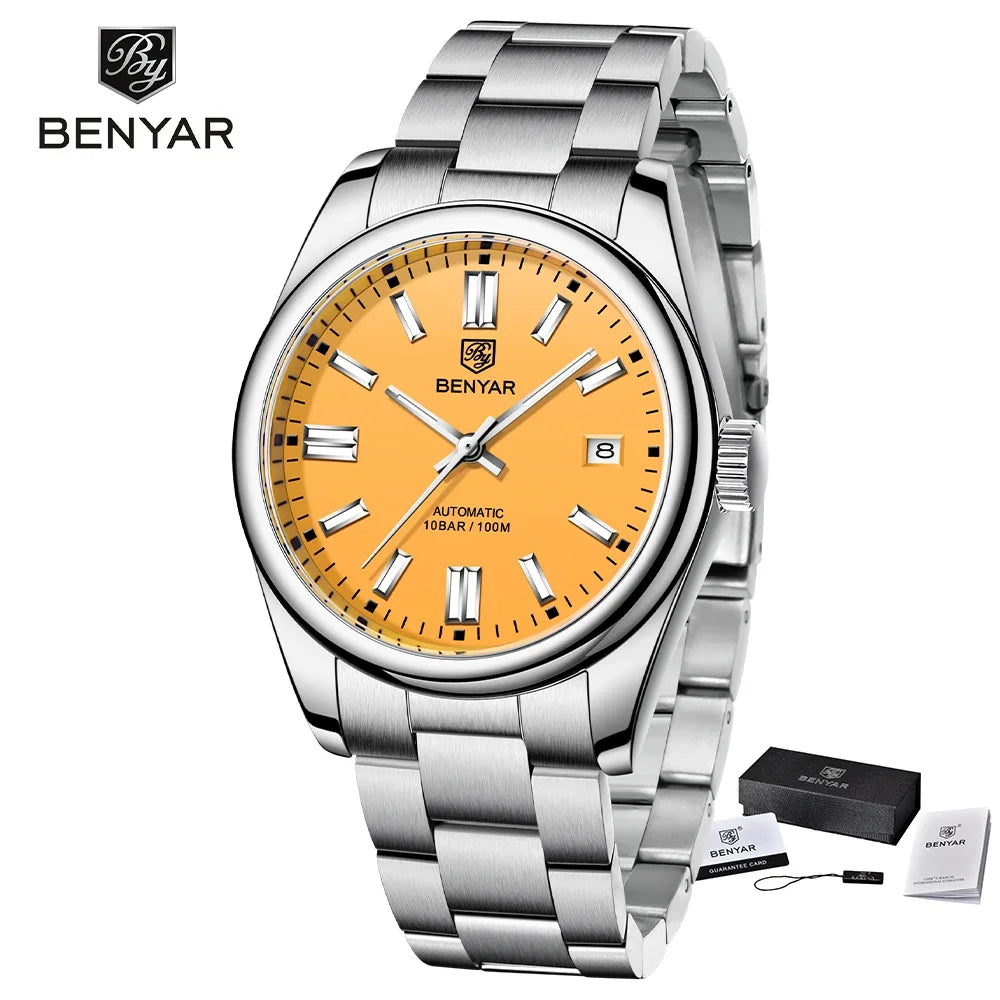 Nuevo reloj automático de lujo BENYAR, impermeable hasta 10ATM, de acero inoxidable, para hombre, relojes de pulsera mecánicos, reloj deportivo de buceo para hombre