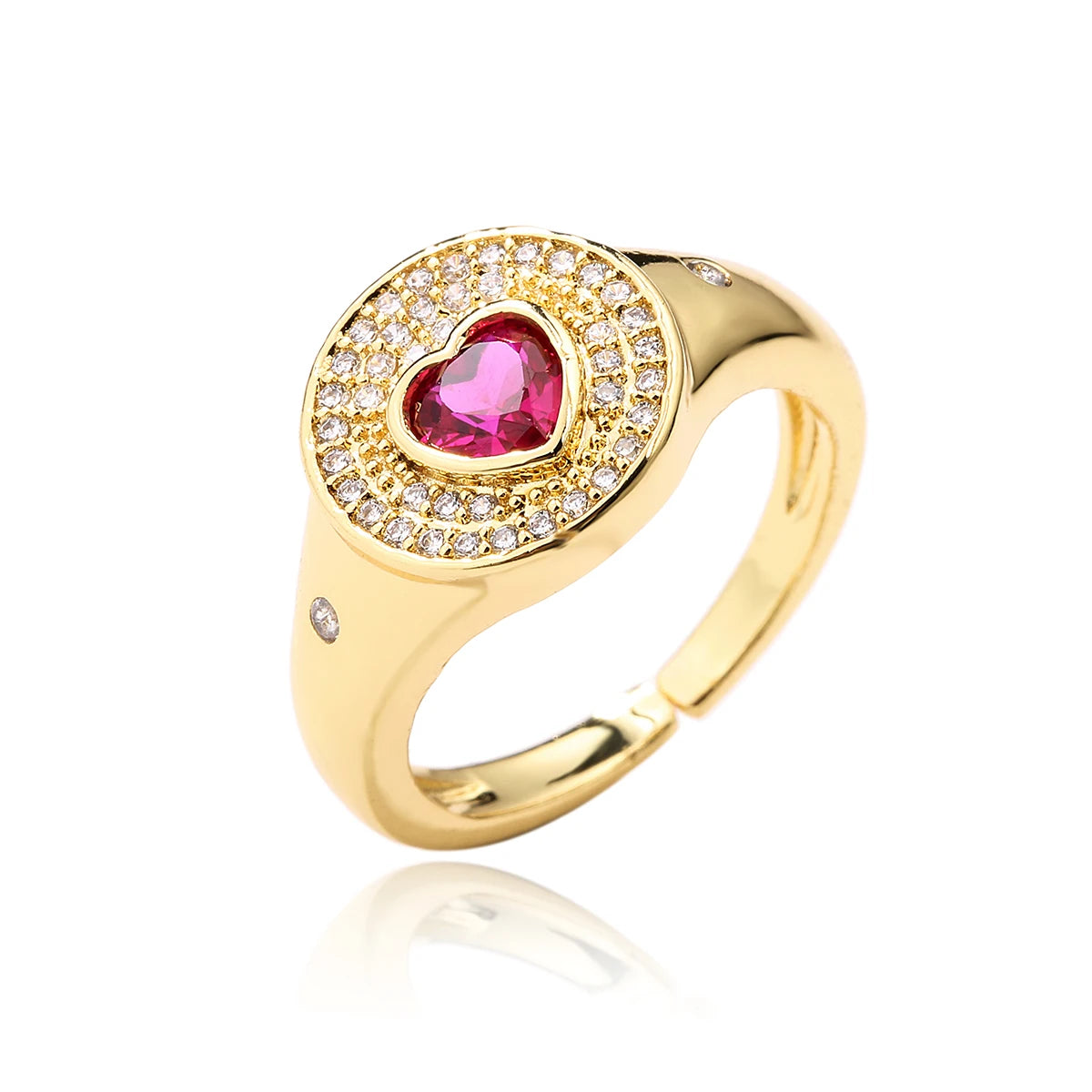 NEWBUY 2024 Heißer Verkauf Rot/Grün CZ Zirkon Herz Ringe für Frauen Verstellbar Goldfarben Kupfer Hochzeitsschmuck Femme Bijoux