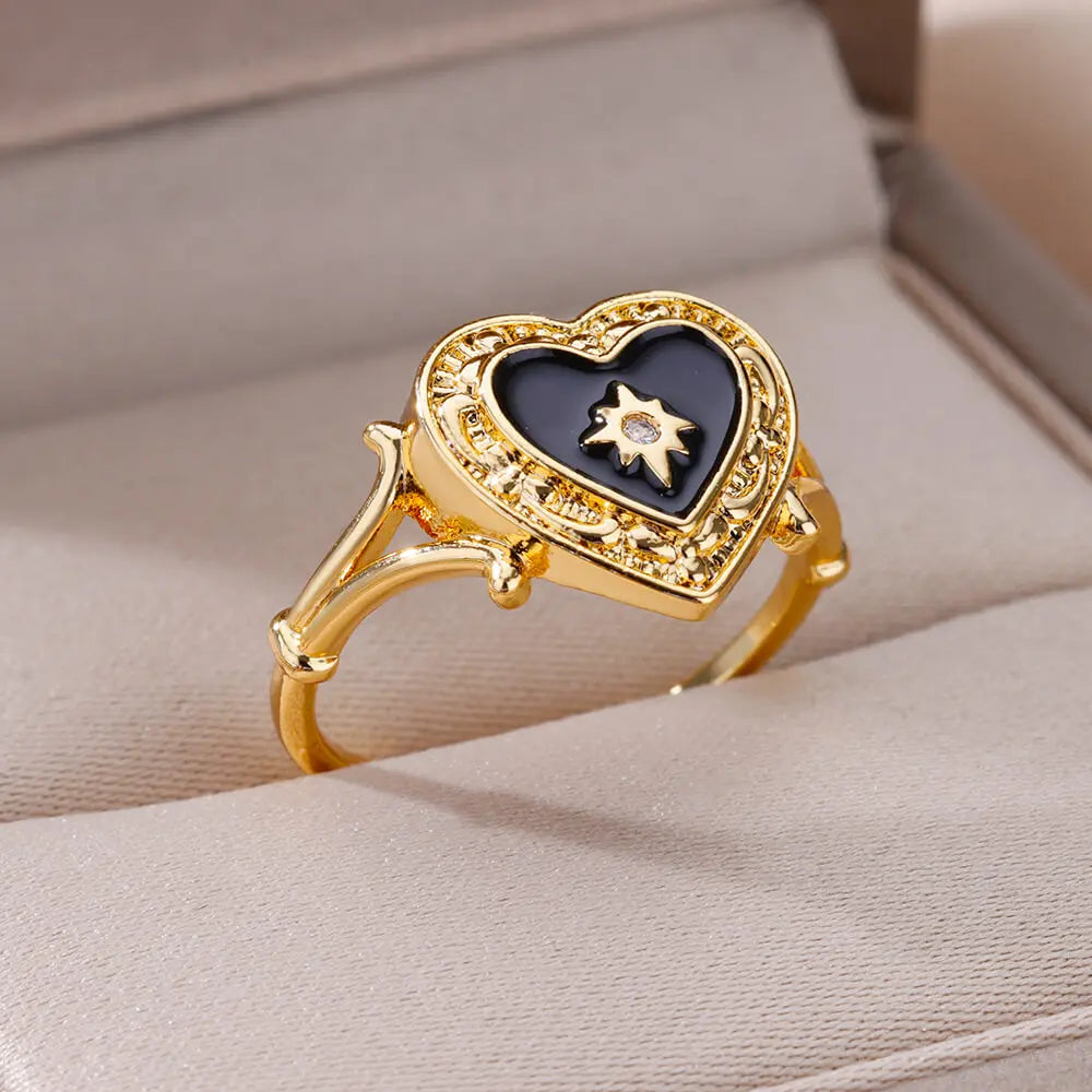 Anillos de circonita con forma de corazón para mujer, de acero inoxidable, color dorado, estéticos, para pareja, tendencia 2024, regalo de joyería de boda para amiga