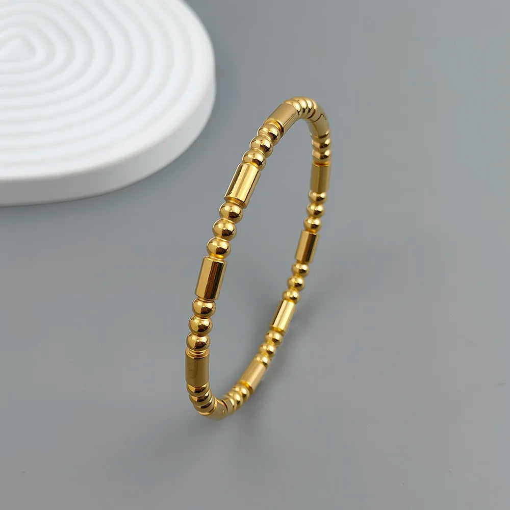 Neues Edelstahlkugelperlenarmband vergoldet, klassisches O-förmiges Silberarmband für Damen, Hochzeitsschmuck