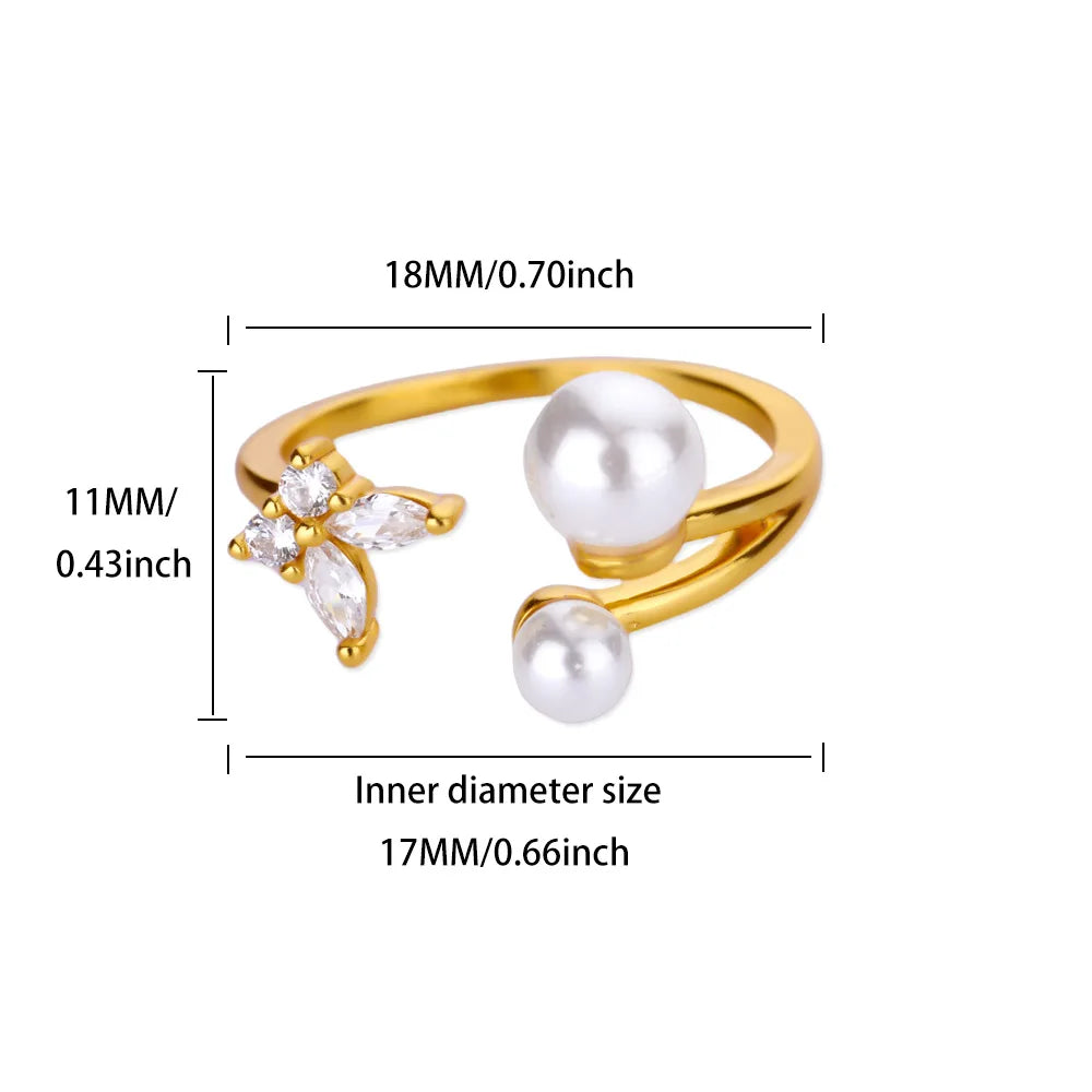 Zirkon Schmetterling Imitation Perle Ring für Frauen Edelstahl Goldfarbe Ring 2025 Neue Mode Hochzeit Paar Schmuck Geschenke