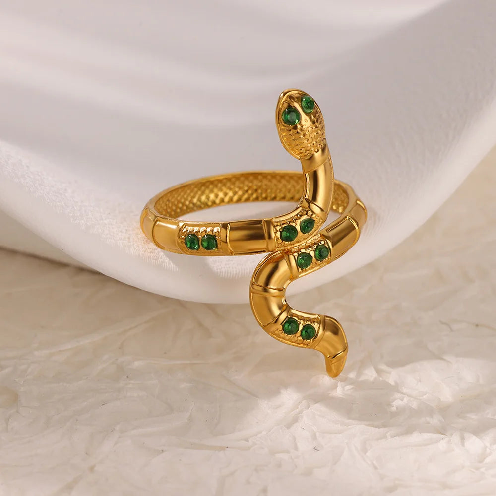 Zirkon-Schlangenringe für Damen und Herren Edelstahl Goldfarben Offener verstellbarer Ring Vintage Gothic Ästhetik Schmuck anillos mujer