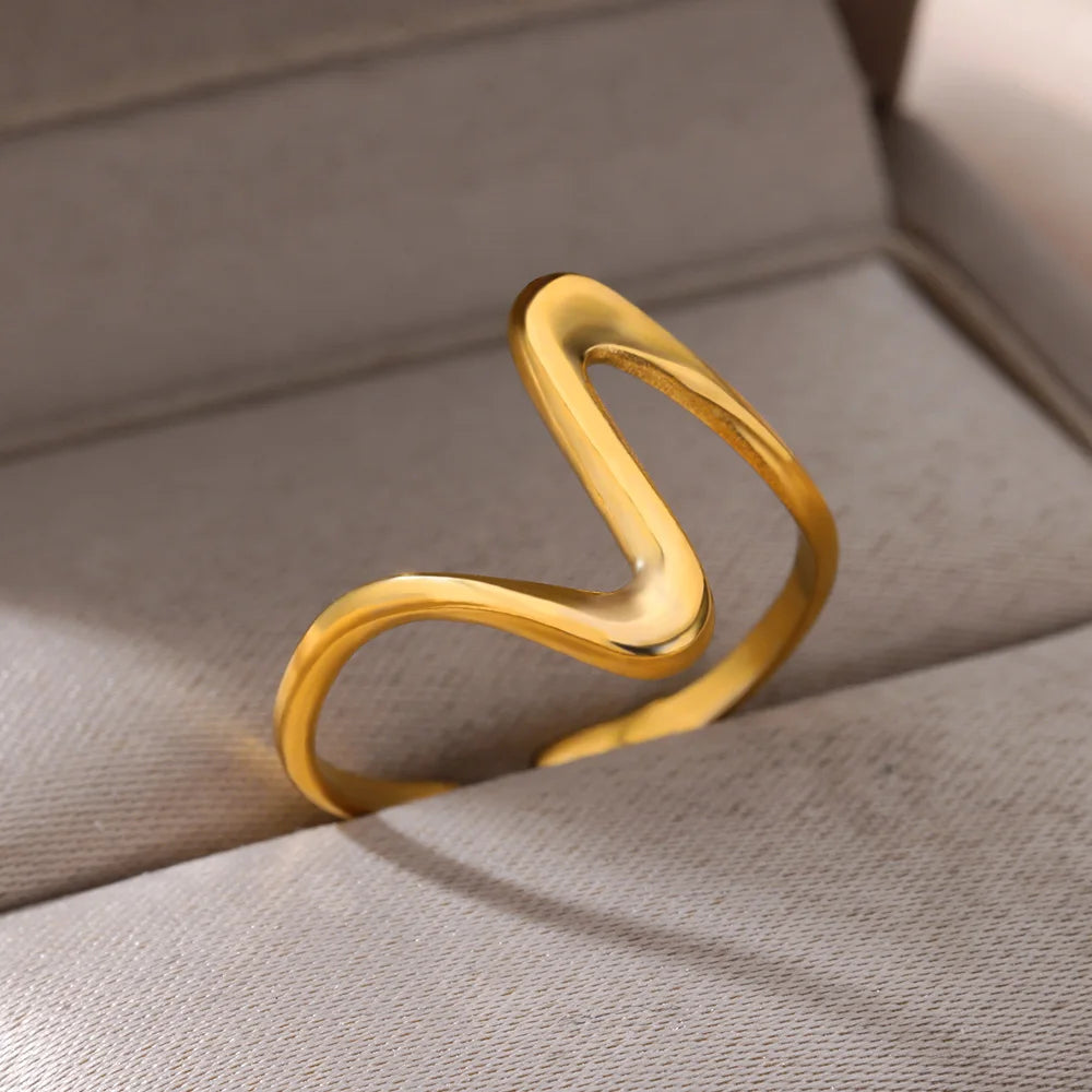 Vintage Geometrische Wellenringe für Frauen Edelstahl Goldfarbe Verstellbarer Ring Ästhetischer Hochzeitsschmuck Geschenk Kostenloser Versand