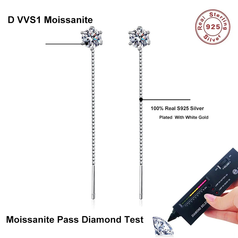NeeTim 1CT Moissanit Ohrringe S925 Sterling Silber Weißgold plattiert Ohrdraht Linie Tropfen Ohrringe Creolen Hochzeit Edelschmuck