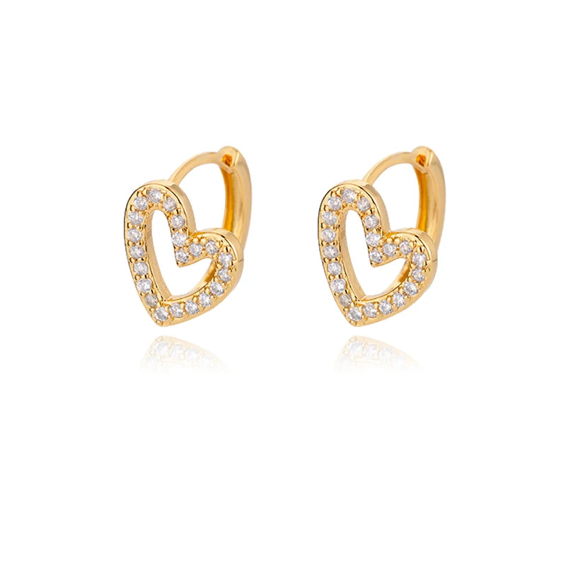 Zirkon Herz Ohrringe für Damen, Edelstahl, goldfarben, Piercing-Ohrringe, Trendschmuck 2025, Aretes, Accessoires für Frauen