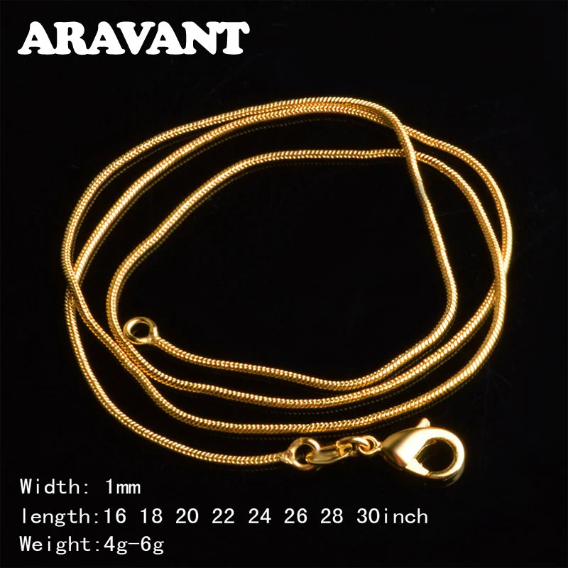 Aravant Collar de cadena de serpiente de plata de ley 925 y oro de 18 quilates de 1 mm y 45-75 cm para mujer, joyería de moda para fiestas y bodas
