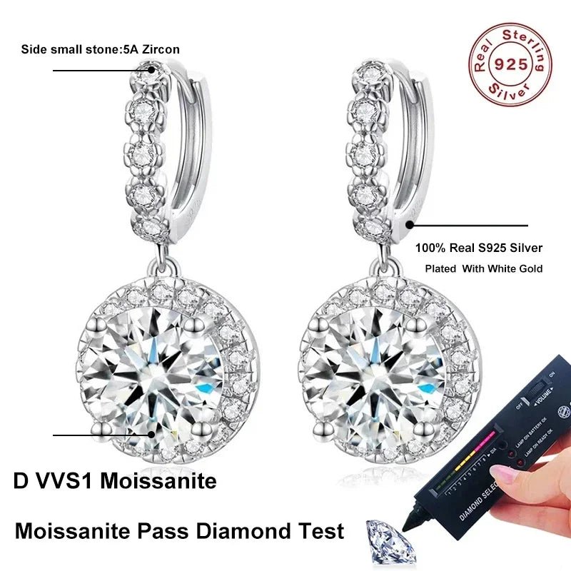 NeeTim 3 Karat Moissanit Diamant Ohrhänger für Damen, im Labor gezüchteter Diamant, 925er Sterlingsilber mit Vergoldung, Hochzeitsparty-Schmuck