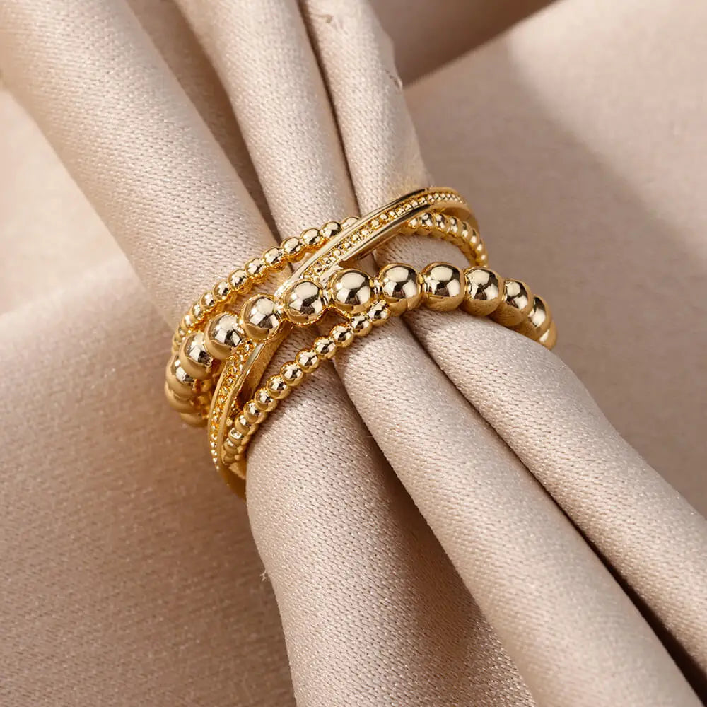 Edelstahl Perlen Twist Kreuz Ringe Für Frauen Vergoldet Unregelmäßiger Öffnungsring Hochzeit Ästhetischer Schmuck anillos mujer