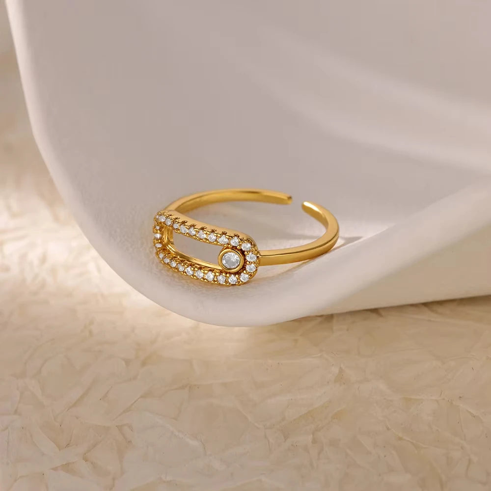 Zircon Heart Rings For Women Stainless Steel Gold Color Geometric Open Finger Ring Fashion Wedding Aesthetic Jewelry Gift