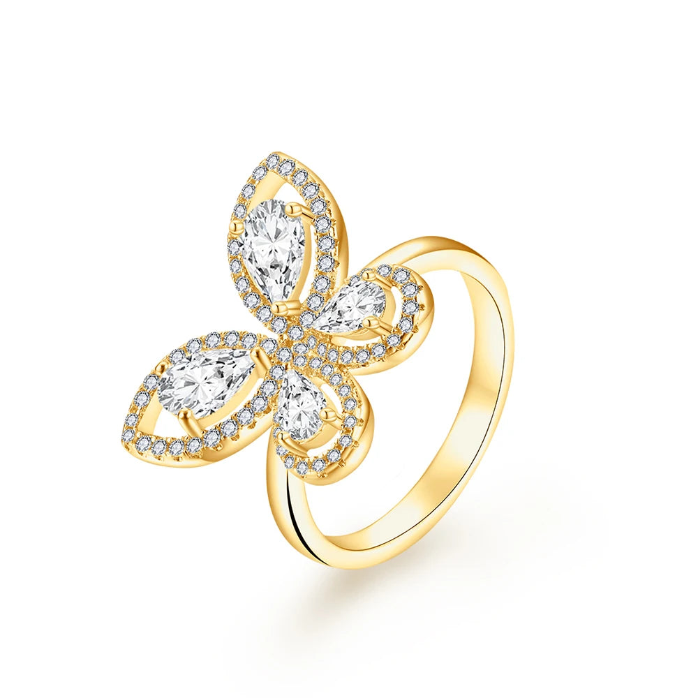 MINTYBOX Schmetterling Moissanit Ring für Damen Massiv 10k 14k Weißgold Tropfenschliff 6*4mm Besteht Diamantentest Verlobungsfeinschmuck