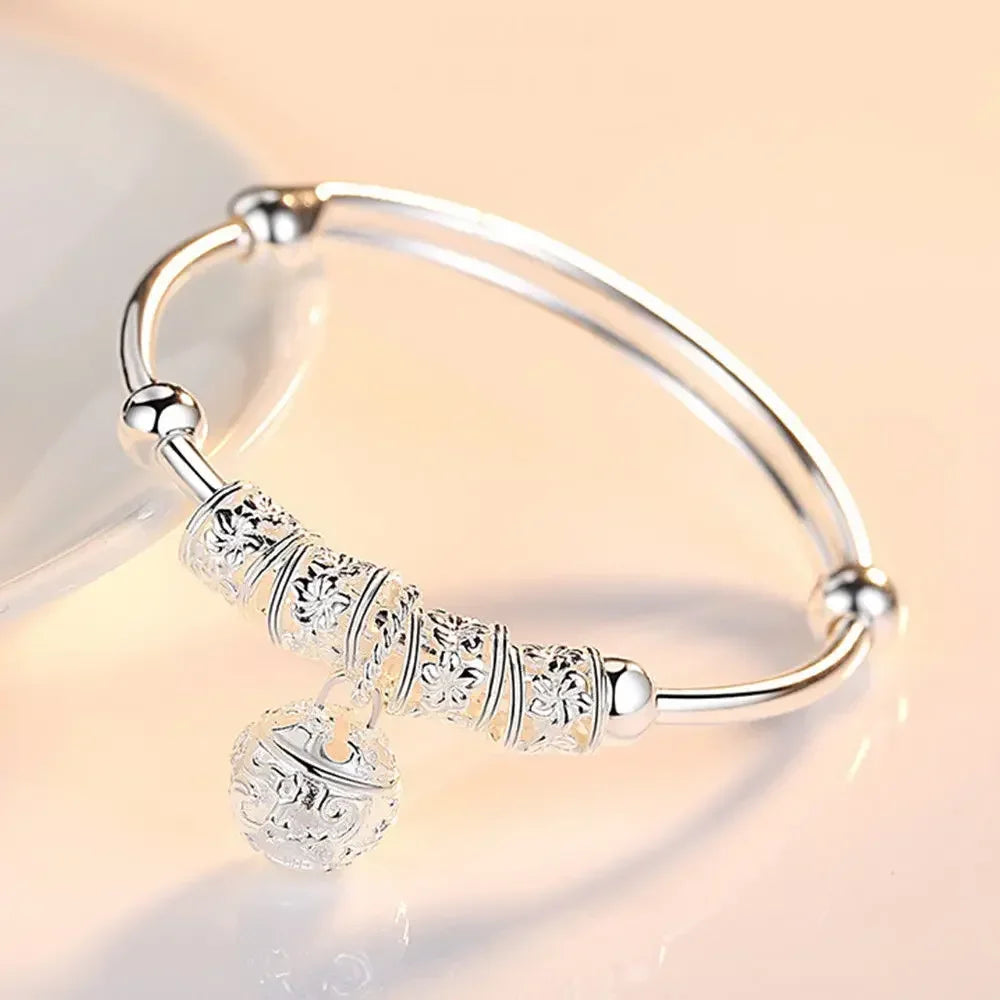 Feine Armbänder aus 925er Sterlingsilber mit hohlen Glocken und Kugeln, verstellbar, für Damen, modische Weihnachtsgeschenke, Party- und Hochzeitsschmuck
