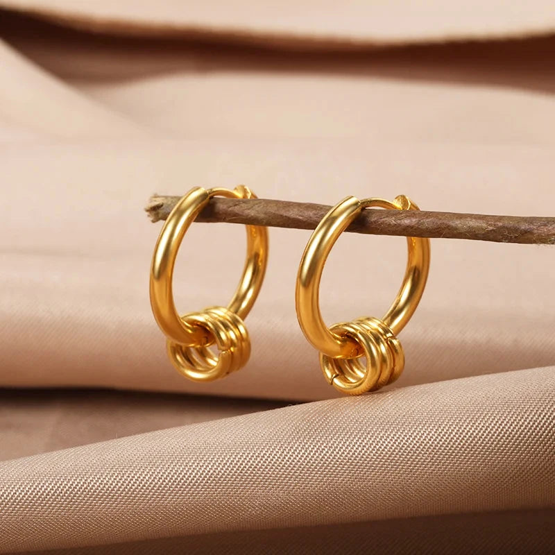 Herz Edelstahl Ohrringe für Frauen Zirkon Goldfarbe Creolen Ästhetische Wasserdichte Ohrpiercing Schmuck Accessoires
