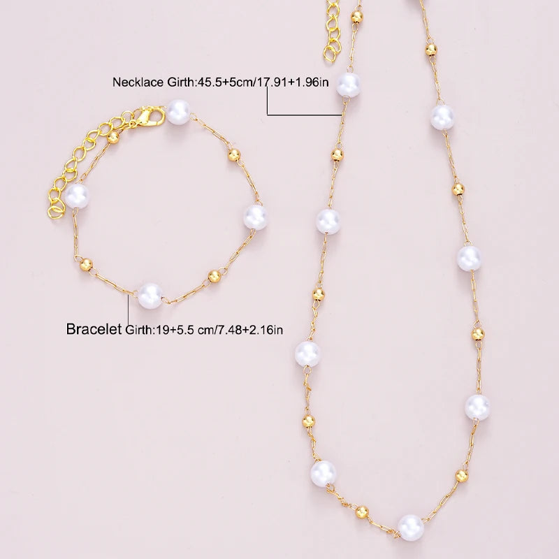 2 Stück Exquisites Goldfarbenes Böhmisches Schmuckset für Frauen Mode Perlenkreuz Anhänger Halskette Armband Set Lässige Schmuckgeschenke