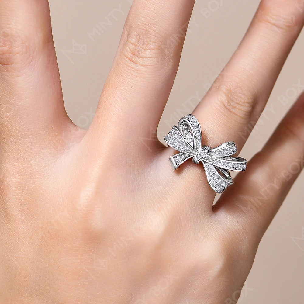 Anillo de compromiso MINTYBOX S925 de plata de ley con lazo de moissanita de laboratorio para mujer, anillos de lujo con diamantes, regalo de joyería fina para bodas